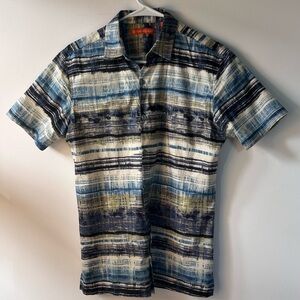 Tori Richard Blue, Navy & Cream Striped Casual Button-Down Shirt